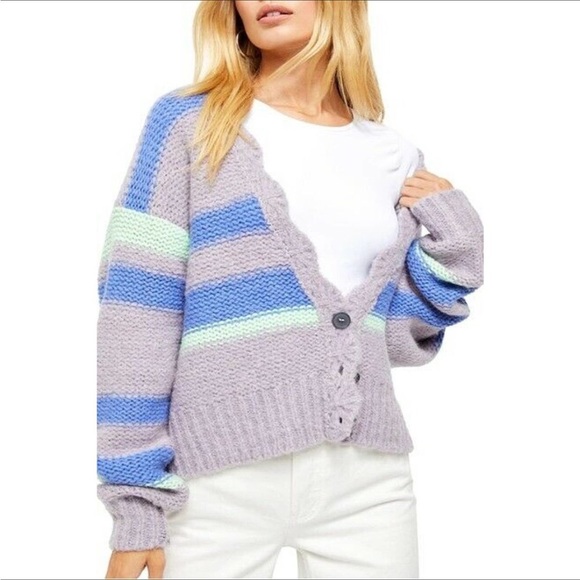 🎉SALE🎉Free People Fine Time Knit Cardigan Sweater/ Neptune/ XS - Picture 2 of 9